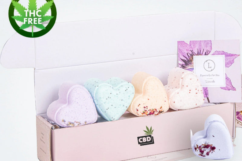 CBD - 5 Hearts Shaped Shower Steamers/ fizzies with CBD - in a Gift Box - Can be personalized. (THC free) - BIG FRENCHIES