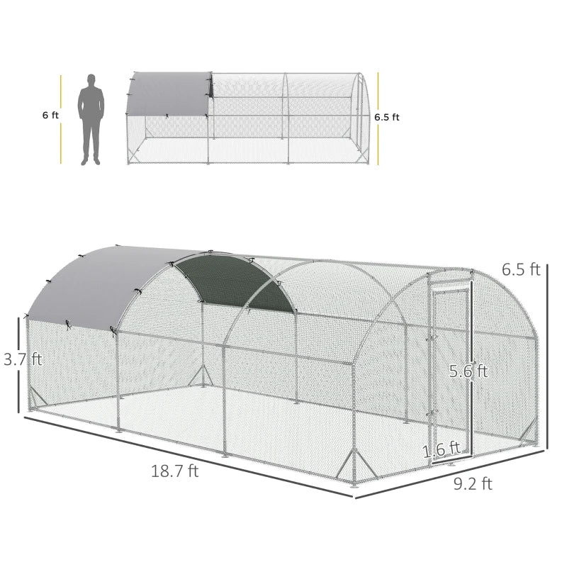 Large Chicken Coop Metal Chicken Run With Waterproof And Anti-UV Cover, Dome Shaped Walk-in Fence Cage Hen House For Out