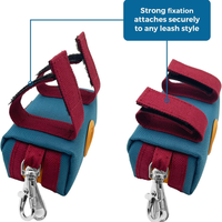 Dog Poop Bag Holder For Leash, Zippered Canvas Poop Bag Dispenser Pouch With Velcro Straps & Metal Carabiner Clip, Holds