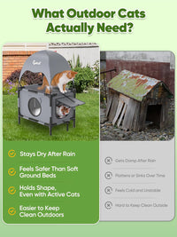 Outdoor Cat House Elevated 2 Tier Shelter with Canopy & Mesh