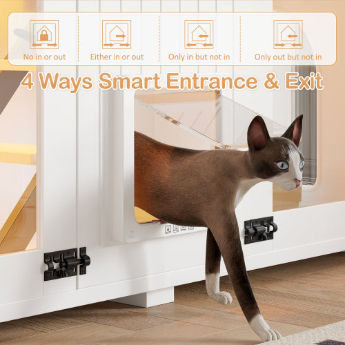 47.25 Large Cat Litter Box Enclosure With LED Light, Hidden Litter Box Furniture, Cat House With Stairs And Cat Scratchi