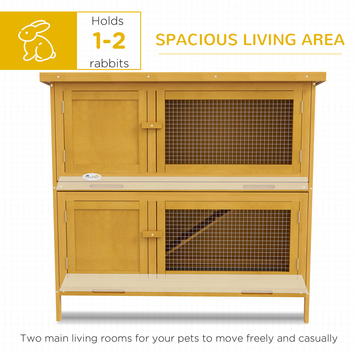 Wooden Bunny Hutch with Ramp, Indoor/Outdoor, Yellow