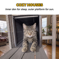 Gray Wooden Catio Pet Enclosure with Waterproof Top, Spacious and Secure Cat House & Small Animal Cage,2 Napping Boxes