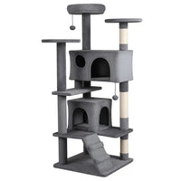 52" Tall Cat Tree Tower With Perches & Condos, Multi-Cat Playground With Scratching Posts (Light Gray)