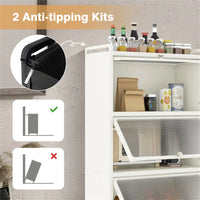 5-Tier Rolling Microwave Stand Flip Dust-Proof Doors 4 Casters with Brakes Kitchen Storage Rack White