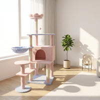 flower cat tree with large condo removable flower cushion and hammock pink