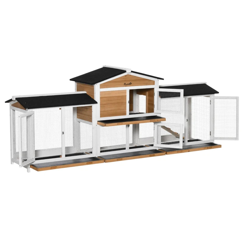 Wooden Rabbit Hutch Bunny Cage Pet Playpen House Enclosure With Double Side Run Boxes, No Leak Tray, Ramp, For Rabbits, 