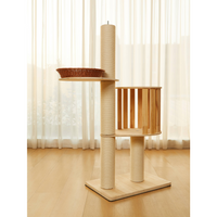 Modern Plain Waterproof Freestanding Cat Tree - 5-Tier, 102-118 In Adjustable Ceiling-to-Floor, Hemp Scratching Post, Ch