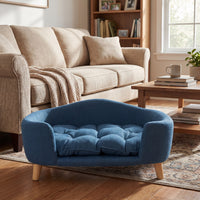 Elevated Dog Bed Frame for Small Dog, Fabric Pet Couch Bed with Rubber Wood Legs and Supportive Foam, Navy Blue, Easy As