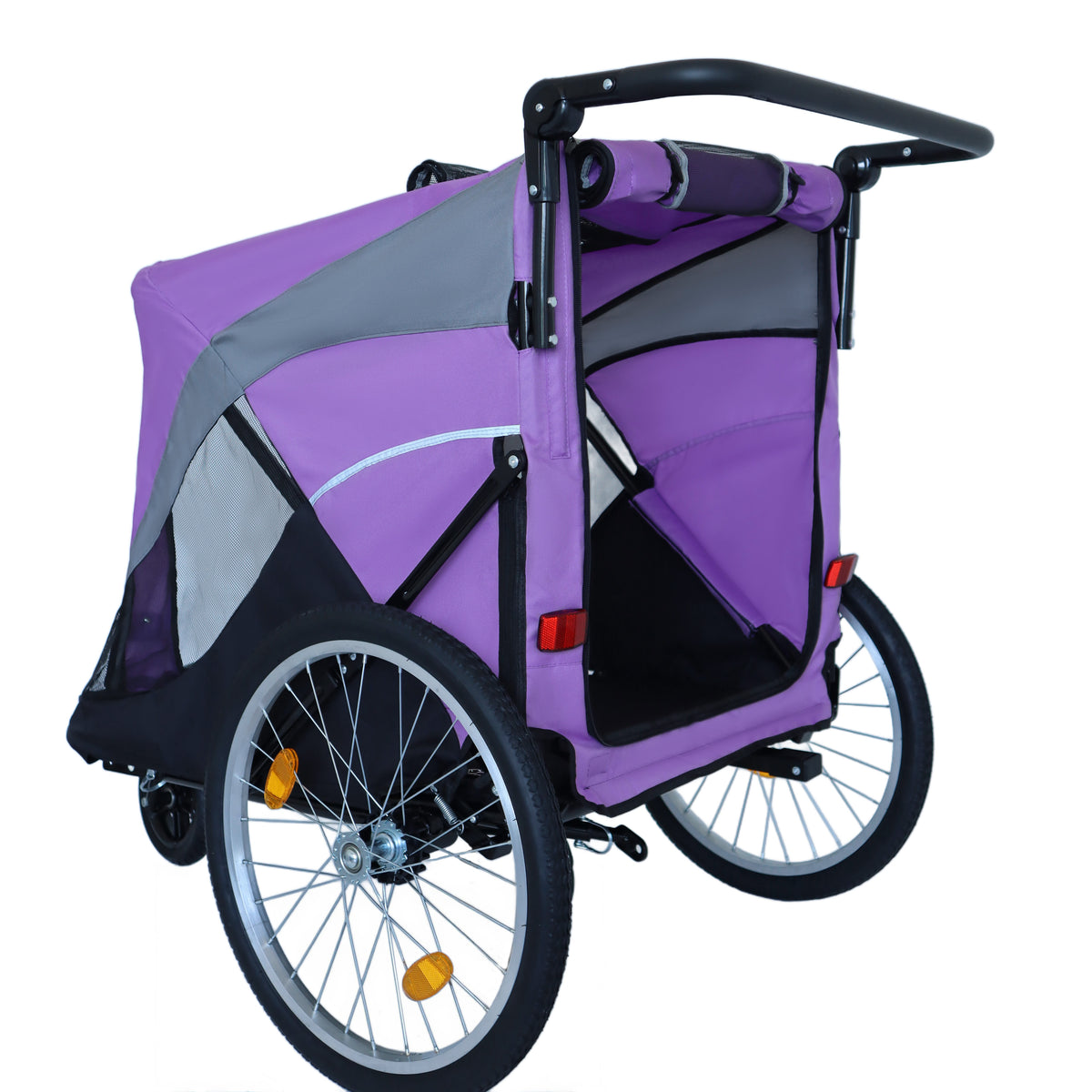 2-in-1 Bike Trailer & Push Cart for Pets - Detachable Bike Hitch & Push Handle Included - Quick Release Wheel, Internal 