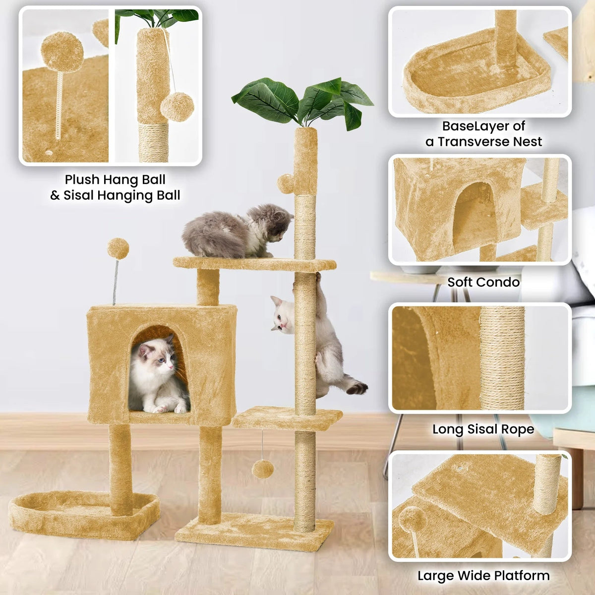 Cat Tree with Scratching Posts Plush Perch Stand - BIG FRENCHIES