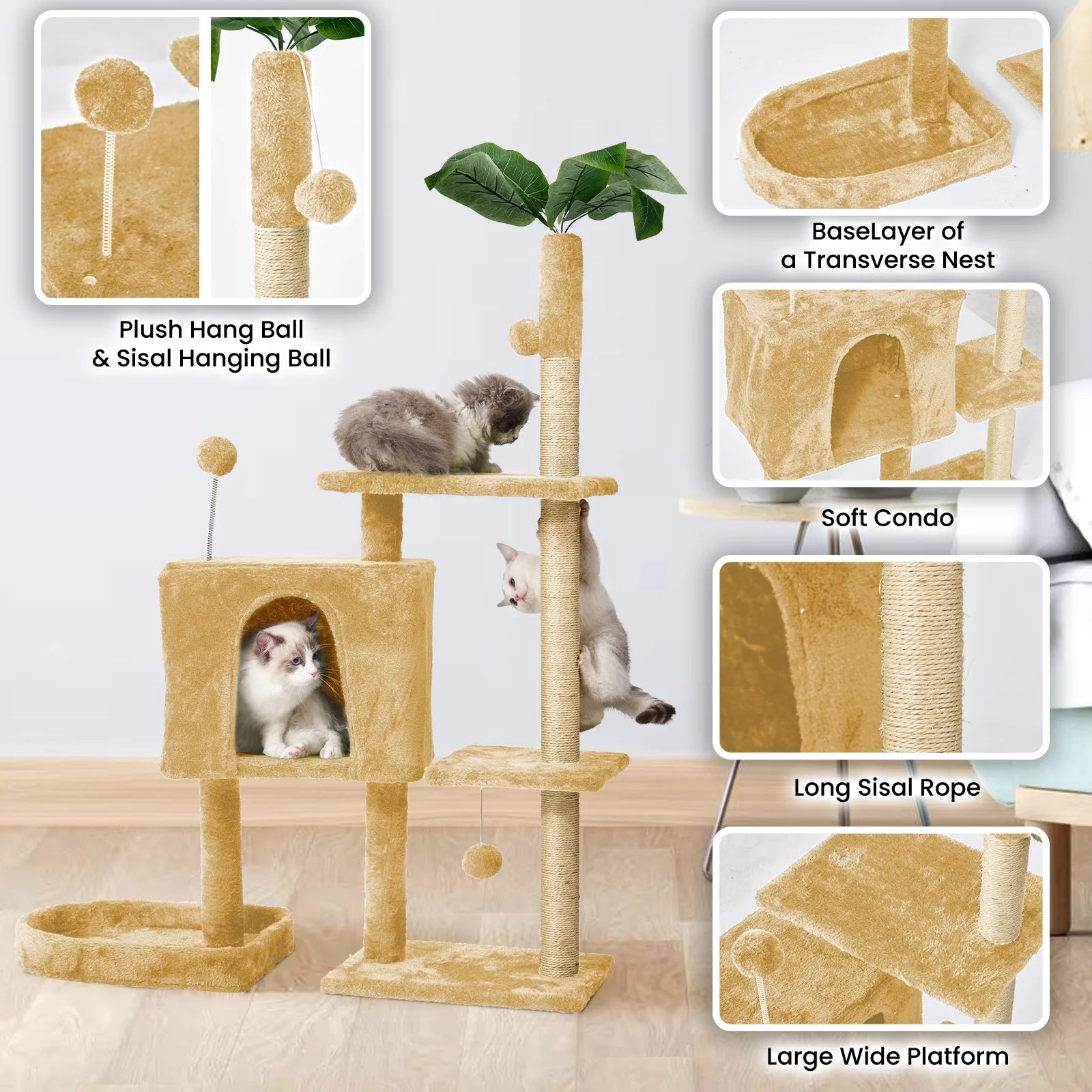 Cat Tree with Scratching Posts Plush Perch Stand - BIG FRENCHIES