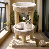 24 Inch Compact Cat Tree With 2 Plush Perches, Jute Rope Scratching Posts & Hanging Toy Ball, Stable Small Cat Tower For