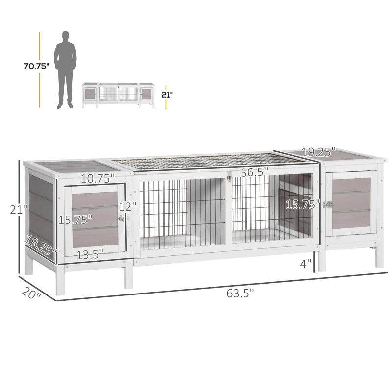 Rabbit Hutch, Bunny Cage, Guinea Pig House With Pull-Out Tray, And Divided Board For Indoor, White