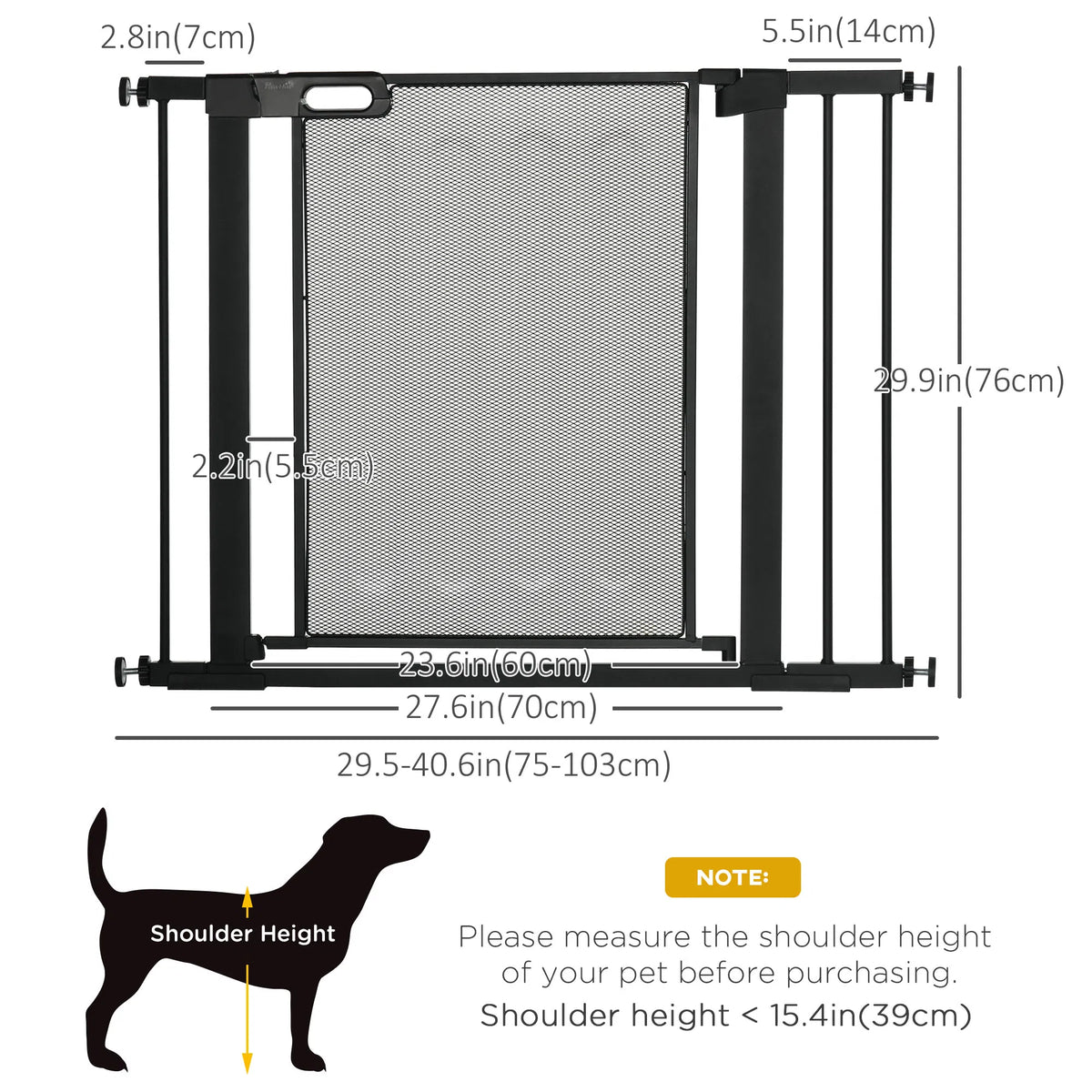 29.5"-40.6" Metal Pet Gate, Dog Gate with Auto Closing Door, Double Locking, for Doorways, Stairs, Hallways, Black