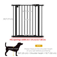 30 Inch Tall Pet Gate with Door Dog Gate and Barrier Indoor for Stairs, Pressure-Mounted Safety Gate, Black