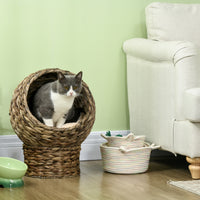 Handwoven Elevated Cat Bed with Soft Cushion & Egg Chair Shape, Basket Bed Kitty House with Stand, Raised Wicker House f
