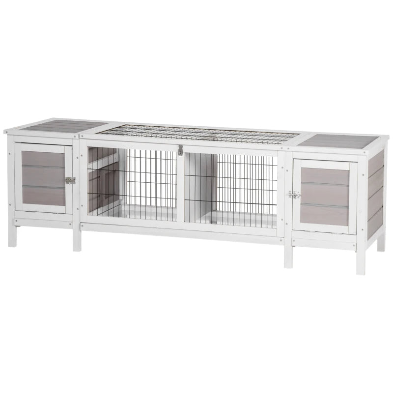 Rabbit Hutch, Bunny Cage, Guinea Pig House With Pull-Out Tray, And Divided Board For Indoor, White