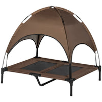PawHut Elevated Portable Dog Cot Pet Bed With UV Protection Canopy Shade, 36 Inch, Coffee