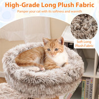 4-Level Natural Pear Wood Cat Tree - 19.5"x35.5", Jute Scratch Posts + Plush Ball, Long Plush