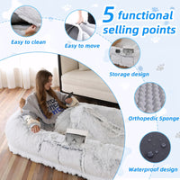Human Dog Bed, Washable Faux Fur Dog Bed for People Doze Off, Napping Orthopedic Dog Bed,71''x45''x14'' Size Fits You an