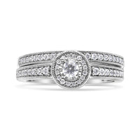 .925 Sterling Silver 1/2 Ctw Diamond Halo and Milgrain Engagement Ring Bridal Set (I-J Color, I3 Clarity) - Ring Size 7