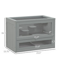 2-Level Hamster Cage with Openable Top, Door, Shelf, Ladder, Gray