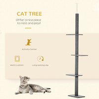 PawHut Floor-to-Ceiling Cat Tree Cat Climbing Tower With Sisal-Covered Scratching Posts Natural Cat Tree Activity Center