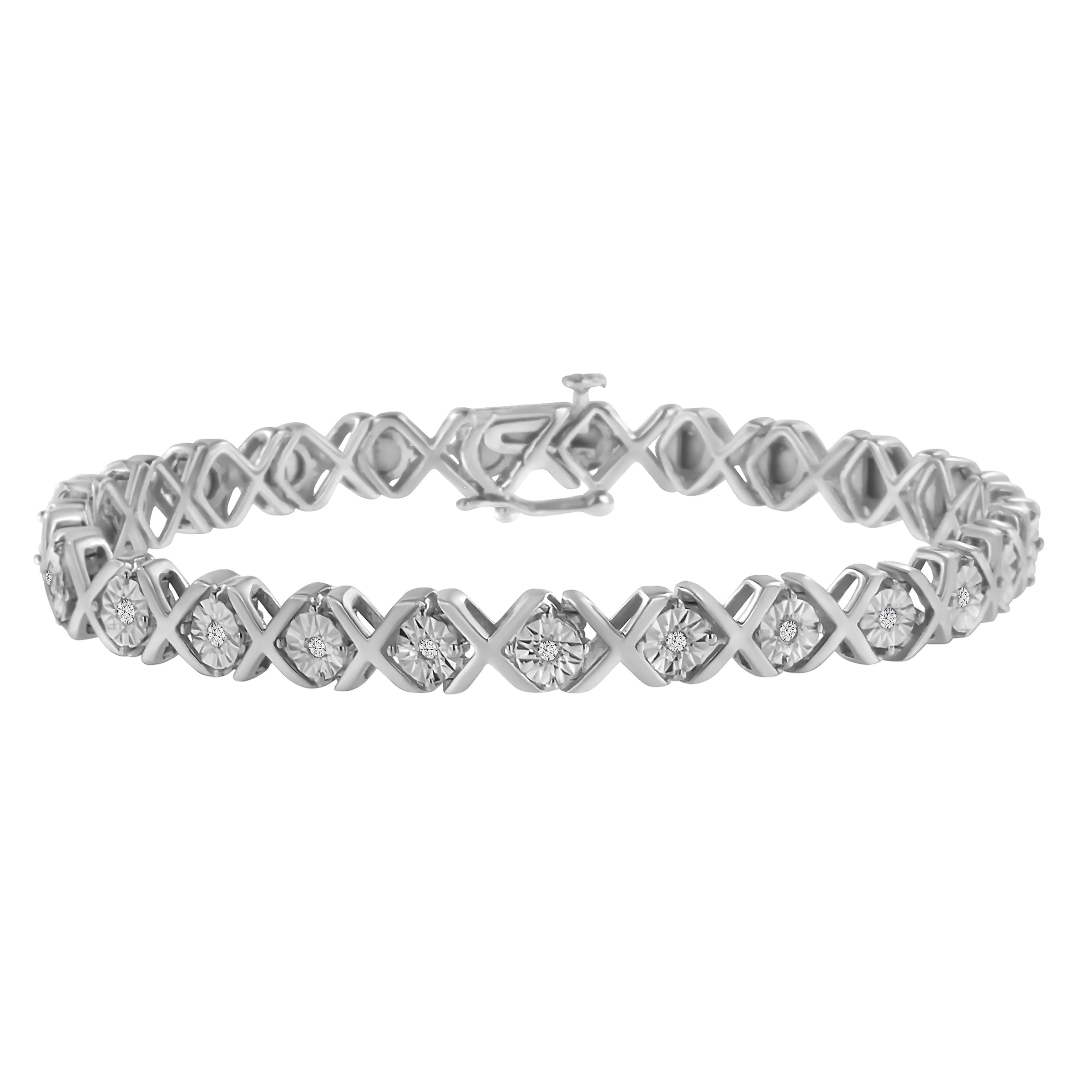 .925 Sterling Silver 1/10 cttw Miracle-Set Round-Cut Diamond "X" Link Tennis Bracelet (I-J color, I2-I3 clarity) - 7.25"