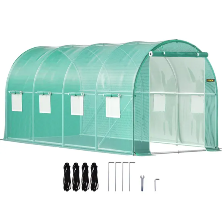 VEVOR Walk-in Tunnel Greenhouse, 14.8 X 6.6 X 6.6 Ft Portable Plant Hot House W Galvanized Steel Hoops, 1 Top Beam, Diag