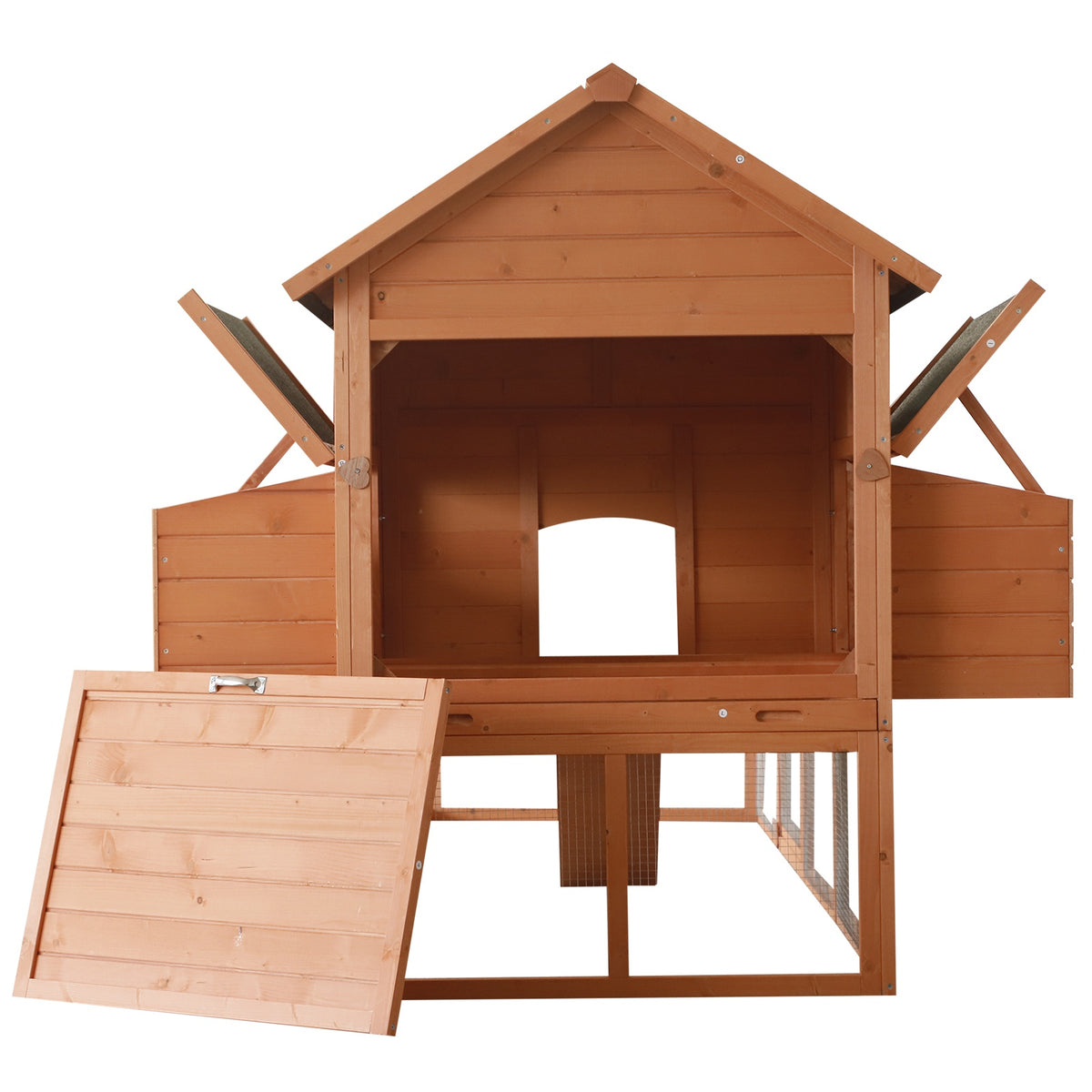 136.5" Chicken Coop Wooden Large Chicken House Deluxe Rabbit Hutch Lockable Poultry Hen Cage Backyard with Nesting Box a