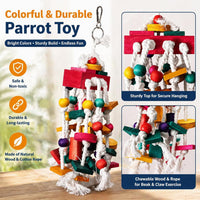 Bird Chewing Toy for Small & Medium Parrots, Wood Blocks & Rope