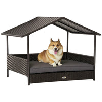 Wicker Pet House Dog Bed for Indoor/Outdoor Rattan Furniture with Cushion