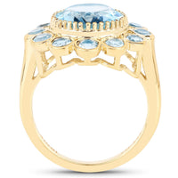 14K Yellow Gold Plated 6.59 Carat Genuine Blue Topaz .925 Sterling Silver Ring