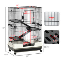 32"L 4-Level Small Animal Cage Rabbit Hutch with Universal Lockable Wheels, Slide-out Tray for Bunny, Chinchillas, Ferre