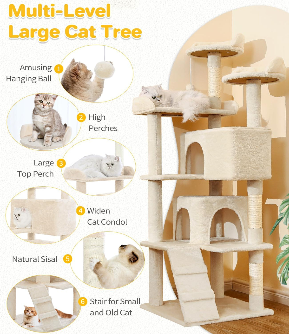Made4Pets 56-inch Multi-Tier Cat Tree, Indoor Cat Cat Bed, Scratching Post, Toy, Activity Center, Playhouse, Kitten