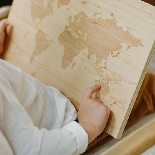 Wooden World Map Engraved on Wood with World's Continents - BIG FRENCHIES