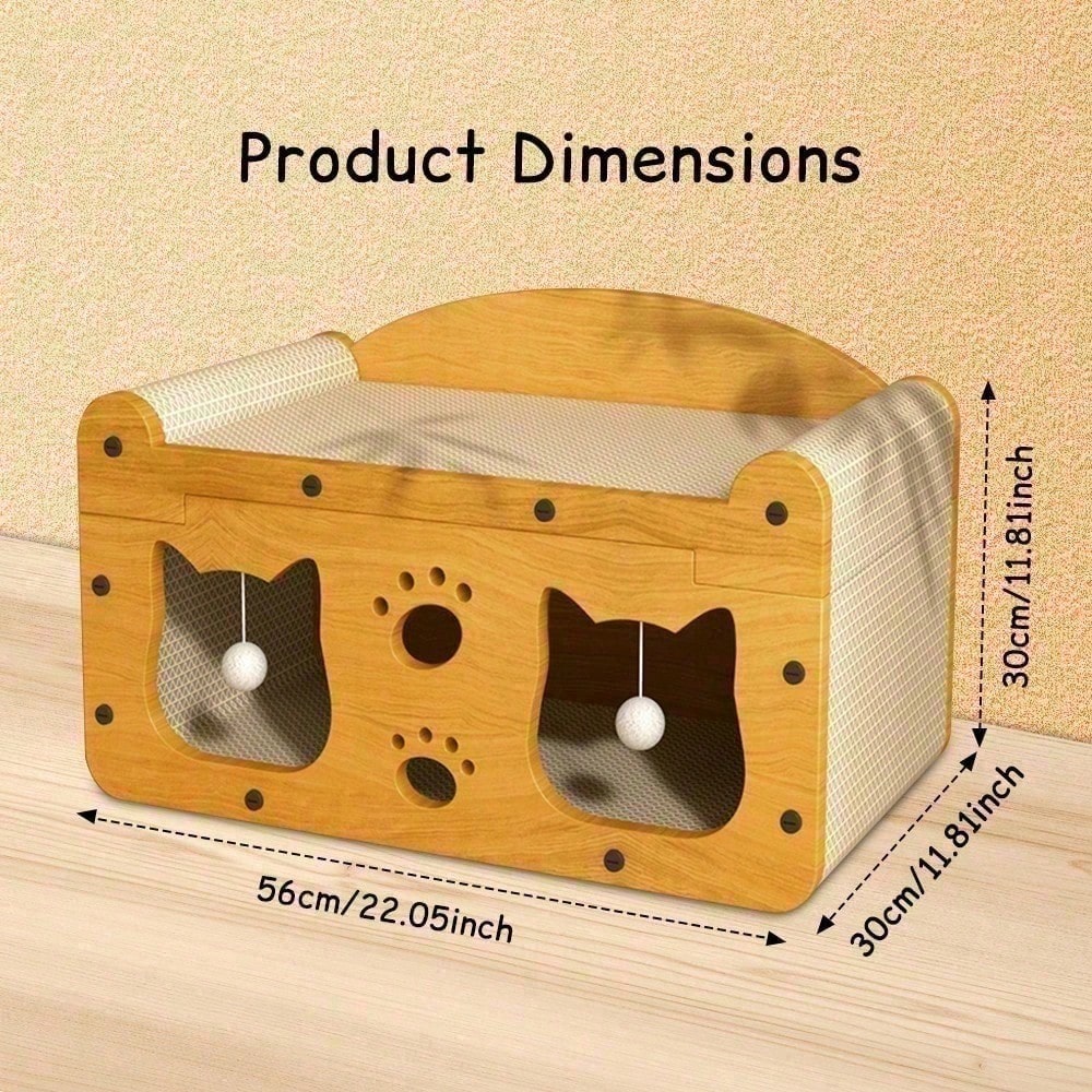 Multi-Style Double-Layer Cat Scratcher House, 2-Tier Large Cat Villa Bed With Corrugated Cardboard, Interactive Hanging 