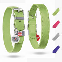 Leather Dog Collar Adjustable All Sizes Buckle D-Ring & QR Tag