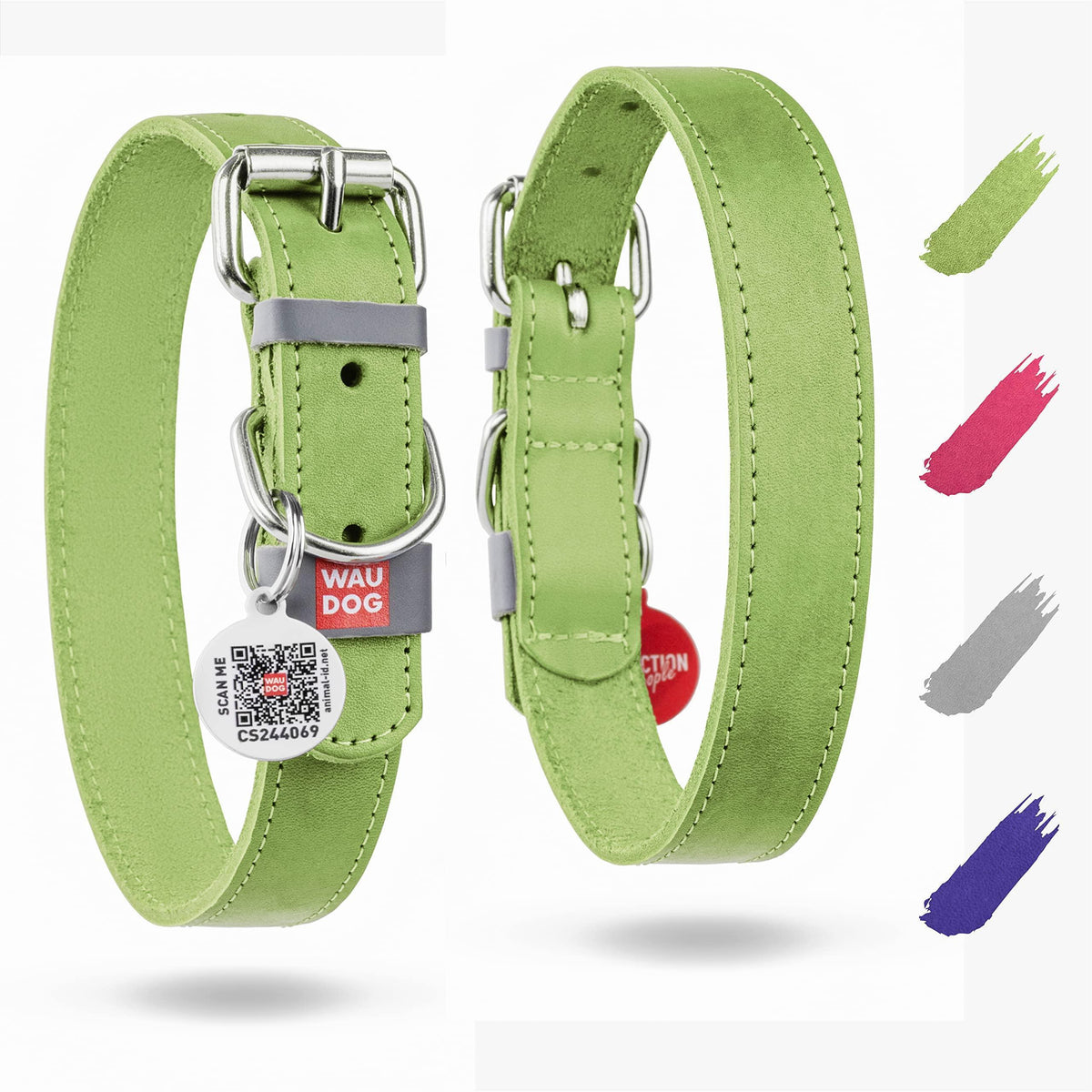 Leather Dog Collar Adjustable All Sizes Buckle D-Ring & QR Tag