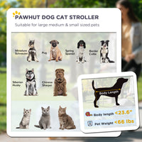 Dog Stroller for Large Medium Small Dogs up to 66 Lbs. 23.5" in Body Length, One-Click Foldable Pet Cat Stroller with St