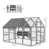 9 x 6 x 6 Large Chicken Coop with Nesting Box, Water-Resistant and Anti-UV Cover for 8-12 Chickens, Gray
