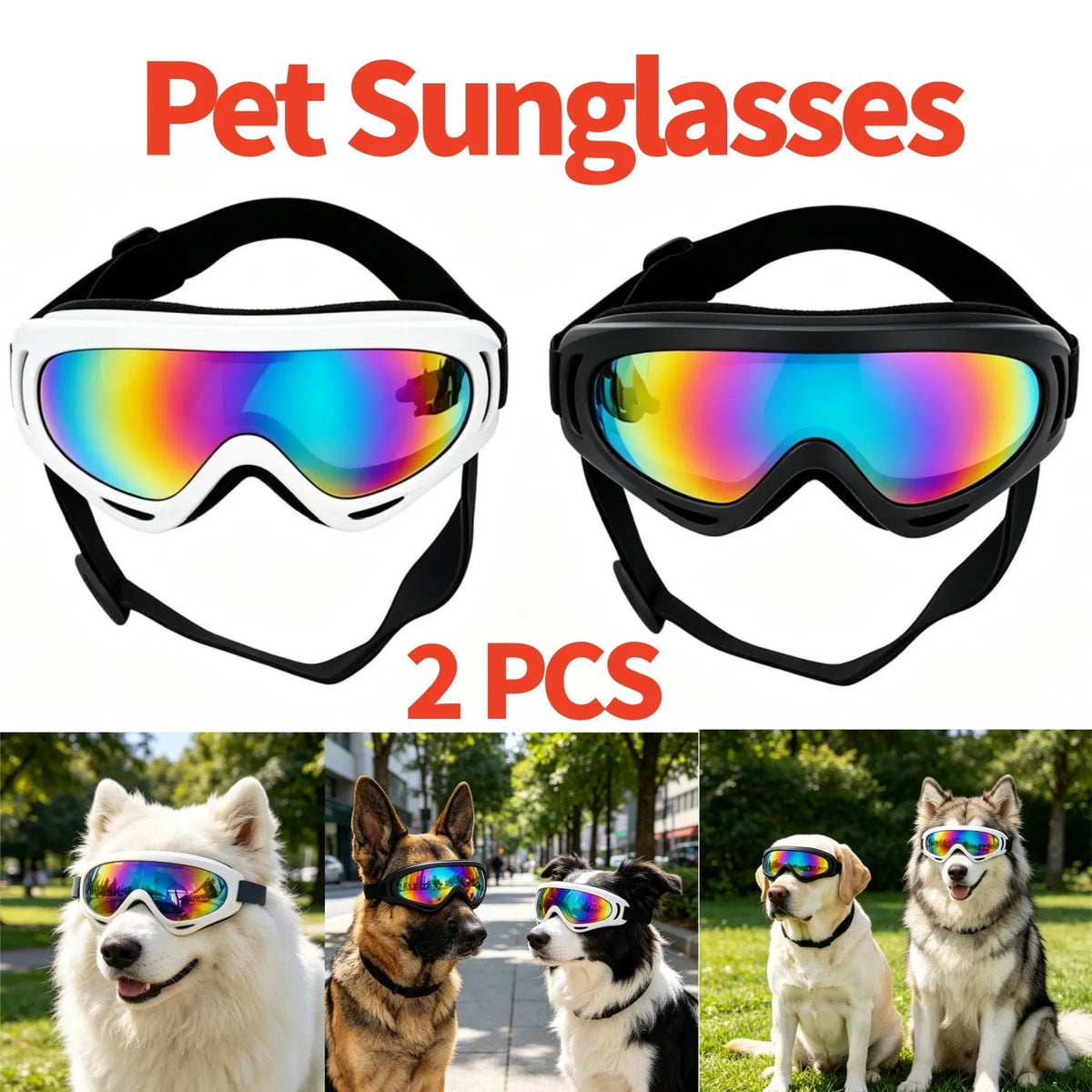 2 Pack Pet Protection Dog Sunglasses Pet Goggles Windproof Eye Wear Adjustable Dog Goggles (US Logistics only For USPS.T