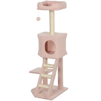 47" Tall Cat Tree Tower with Condo, Ladder, Scratching Posts and Hanging Ball, Pink