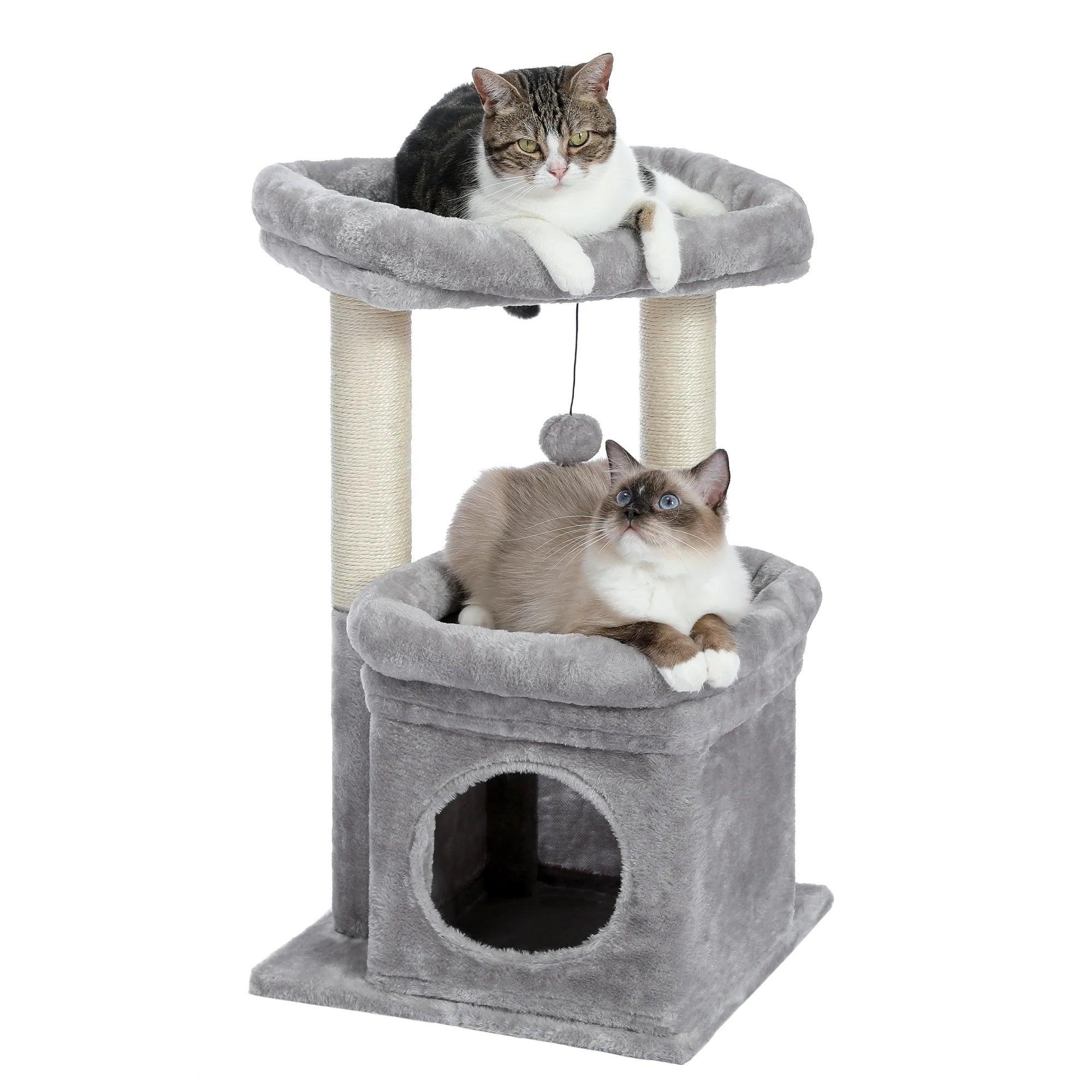 Cozy Gray Cat Tree Condo - 27" Multi-Level Tower with Spacious Perch and Scratching Posts for Kittens and Medium Cats - BIG FRENCHIES