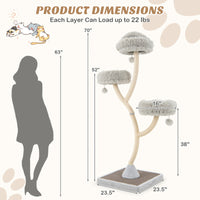 70" Tall Metal Cat Tree Tower with 3 Plush Perches & Sisal Scratching Posts - BIG FRENCHIES