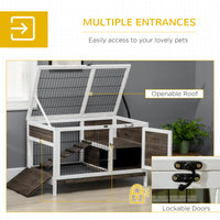 Wood Rabbit Hutch, Elevated Guinea Pig Cage with Run, Coffee
