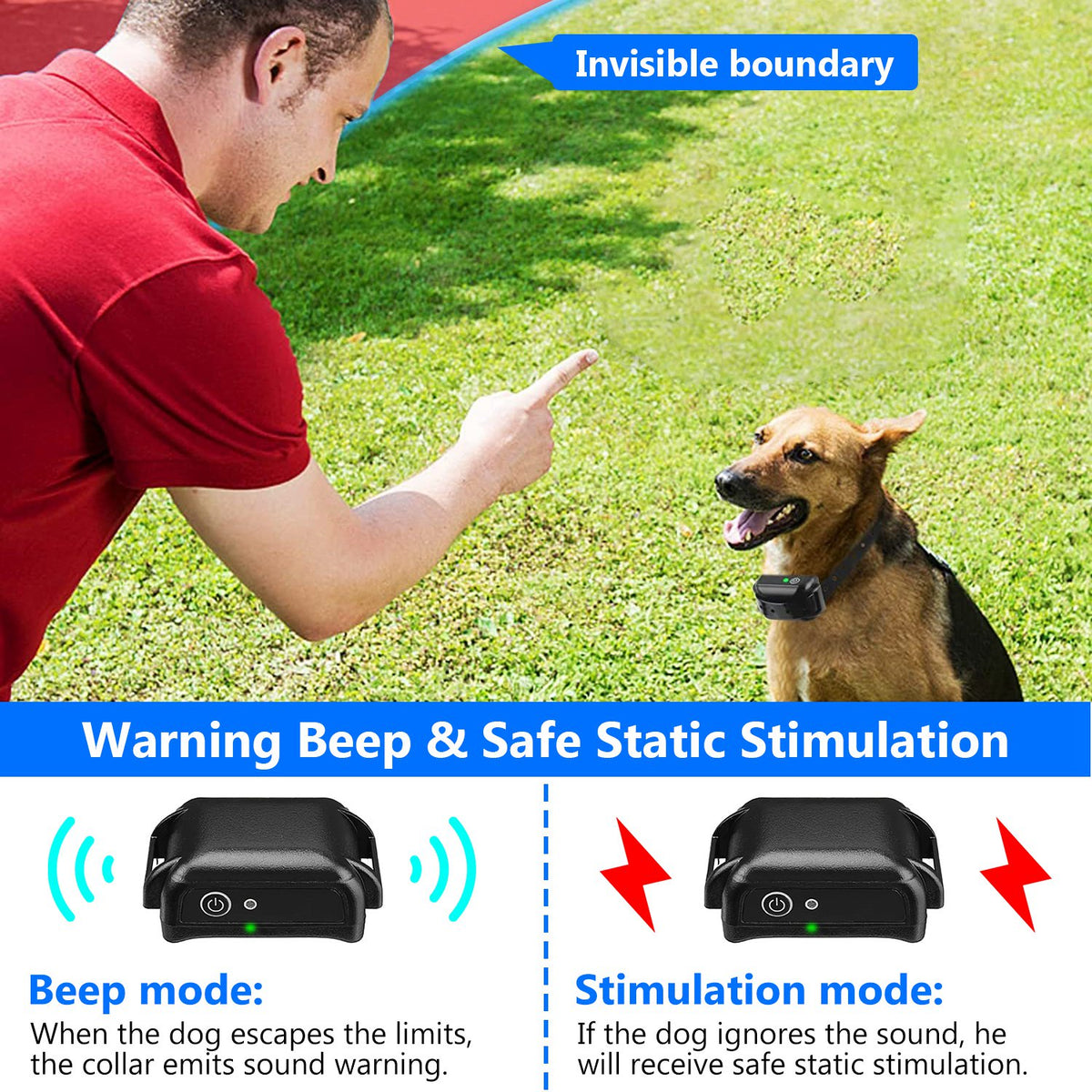 1Set Wireless Electric Dog Fence Pet Shock Boundary Containment System Electric Training Collar For Small Medium Large D