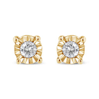 10K Yellow Gold Plated .925 Sterling Silver 1/10 Cttw Round Brilliant-Cut Diamond Miracle-Set Stud Earrings (J-K Color, I3 Clarity)