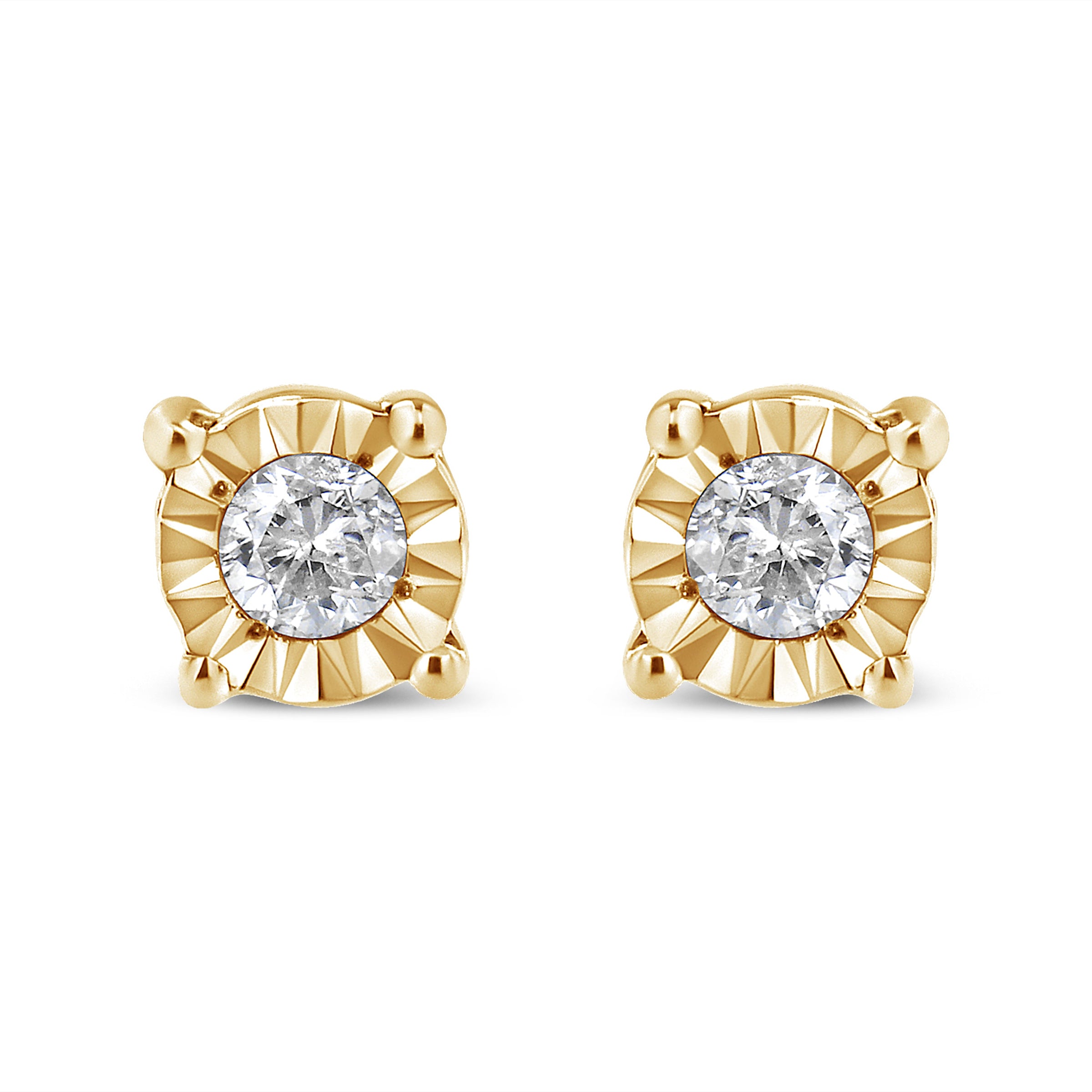 10K Yellow Gold Plated .925 Sterling Silver 1/10 Cttw Round Brilliant-Cut Diamond Miracle-Set Stud Earrings (J-K Color, I3 Clarity)